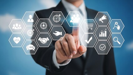 Businessman interacting with digital interface technology communication