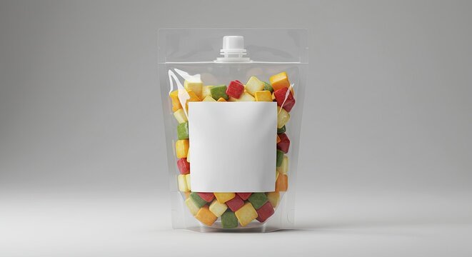Clear Pouch Packaging Filled with Colorful Cubes