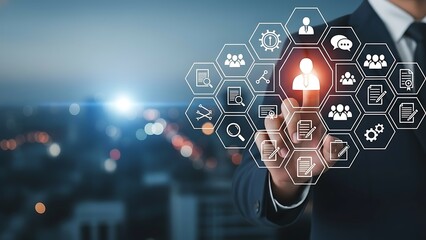 Businessman interacting with digital interface technology communication