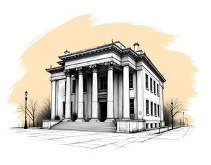 Obraz premium Grand Neoclassical Public Building Sketch with Corinthian Columns