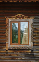 Window with a wooden frame and a wooden sill