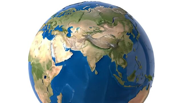Detailed 3D Earth globe showing continents like Asia and North America, surrounded by oceans