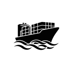 Container Ship Icon on Ocean Waves for International Freight and Maritime Logistics Graphics