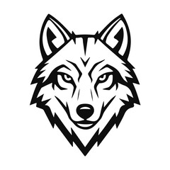 Stylized wolf head logo in bold monochrome lines, modern and minimal design, clean silhouette. wolf logo, wolf head, animal logo, wild symbol