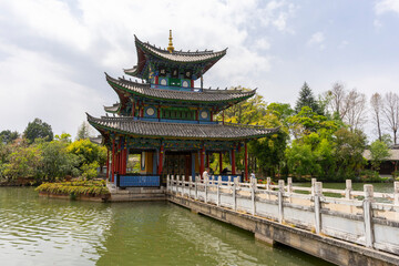 Naklejka premium The Beautiful Moon Embracing Pavilion in Dayan old town ,Lijiang, China