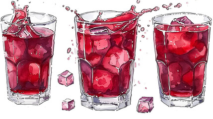 Set of swirling and splashing red wine