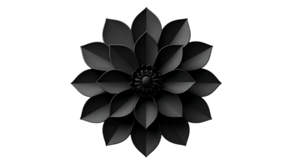 Rendered dark floral art, a symmetrical paper-cut design, against a stark black background