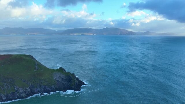 Wild Ireland drone landscapes Kenmare Bay with views to Valencia Island winter afternoon