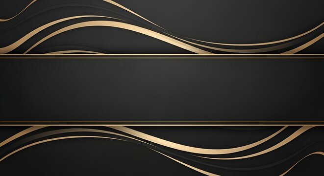 Sophisticated black and gold abstract background featuring elegant flowing wavy lines, perfect for modern luxury designs, premium branding, and stylish presentations