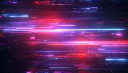 Abstract digital art featuring horizontal streaks of vibrant pink, red and blue light