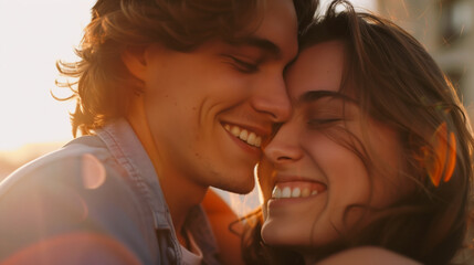 Young couple in love, hug, kissing, Closeup shot