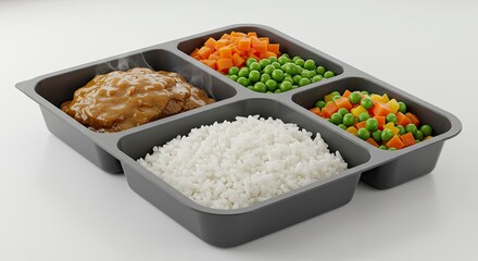 Delicious Meat, Rice, and Vegetable TV Dinner Tray