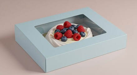Delicious Pavlova Dessert with Fresh Berries in a Box