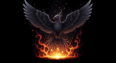 Fototapeta premium Phoenix Rising from Flames with Wings.
