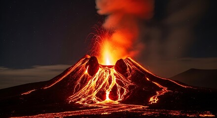 Volcano Erupting with Lava and Smoke.
