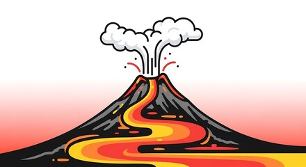 Volcano Erupting with Lava Flow Illustration.