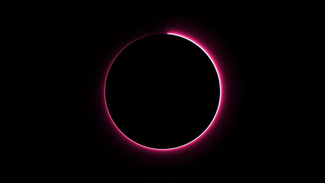 A glowing neon number zero shines like a solar eclipse ring, forming a bright circular flame pattern against a dark space wallpaper for this 4k animation video, alpha channel