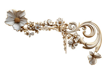 Obraz premium Marco decorativo ornamental de flores blancas y doradas en 3D con volutas barrocas