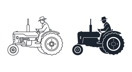 A detailed comparison of a tractor illustration with its striking black silhouette