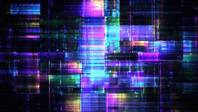 A digital art piece exhibiting vibrant geometric patterns in blue, purple, and green hues - Powered by Adobe