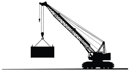 A striking black silhouette of a large construction crane lifting a heavy load showcasing industrial power silhouette