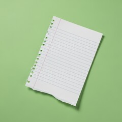 Loose leaf paper on green background isolated on white background