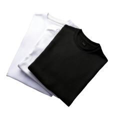 Stacked white, grey, and black tee shirts on a surface