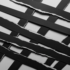 Overlapping torn paper strips forming a grid pattern on white background