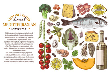 Mediterranean food vector hand drawn collection.