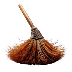 Old fashioned straw broom, handle angled, dark background