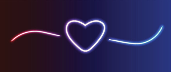 A glowing neon heart with flowing lines on a dark background