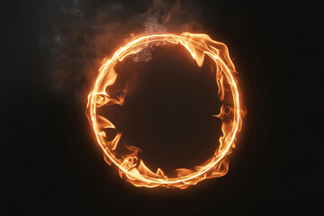 Fiery Abstract Circle Ring of Blazing Fire on Black Background