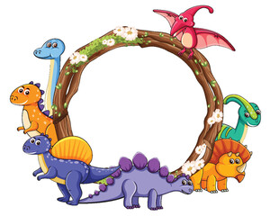 Colorful Dinosaur Frame with Floral Accents © GraphicsRF