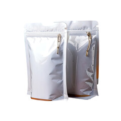 Two shiny, sealed pouches with metallic silver finish