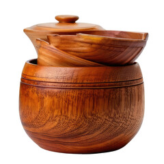 Stacked wooden bowls with lid, warm tones