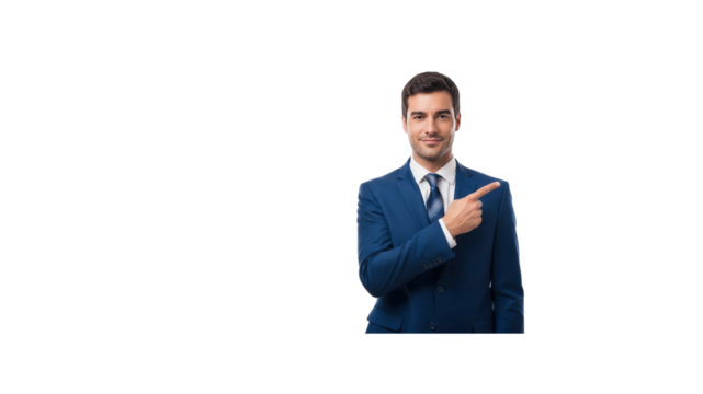 Businessman pointing right - Powered by Adobe