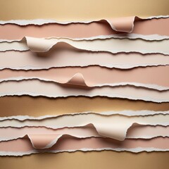 Torn paper strips in shades of pink and beige create an abstract pattern