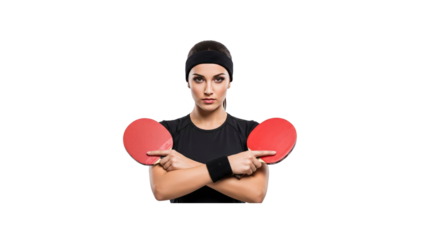 Young woman with ping pong paddles