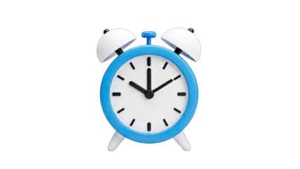 Blue Alarm Clock Showing Time on White Background