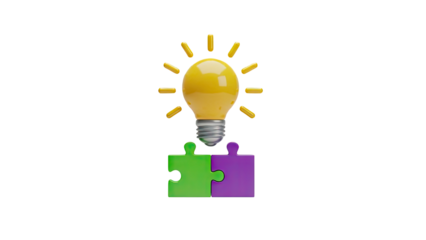Bright Idea: Lightbulb on Purple and Green Puzzle Pieces