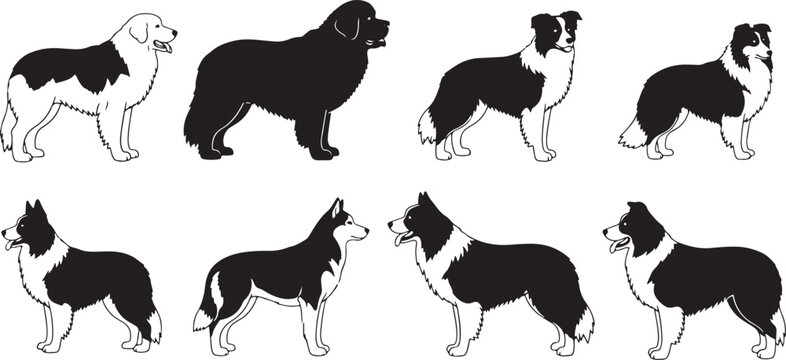 Assortment of large dog breed silhouettes dogs newfoundland
