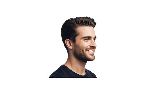 Handsome man smiling in profile on black