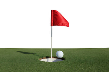Golf Hole, ball and Flag Isolated on White Background