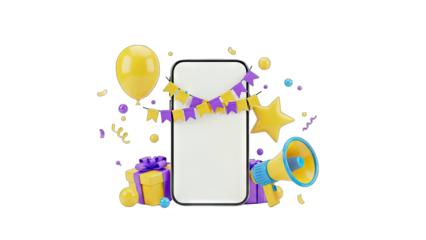 Smartphone with Party Decorations and Megaphone - Celebration Concept