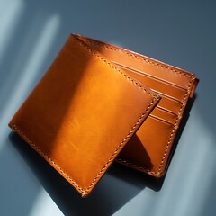 Luxury leather wallet with stitching on gray background