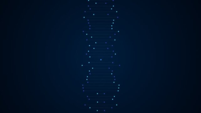Abstract DNA Double Helix Animation with Glowing Particles on Dark Blue Background 4K Loop