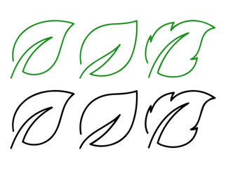 Fototapeta premium simple green and black leaf icons set flat vector nature design