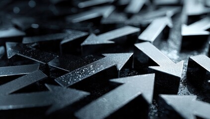 Metallic arrows point in various directions against a dark, textured background