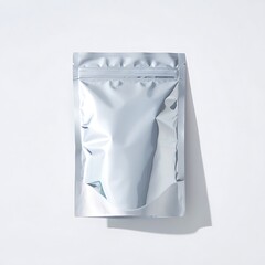 Silver foil resealable pouch for packaging on white background