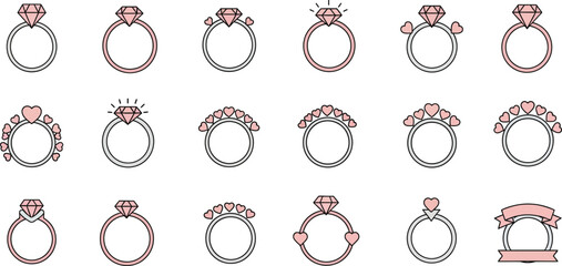 Variety of engagement and wedding ring settings with different metal and gemstone combinations